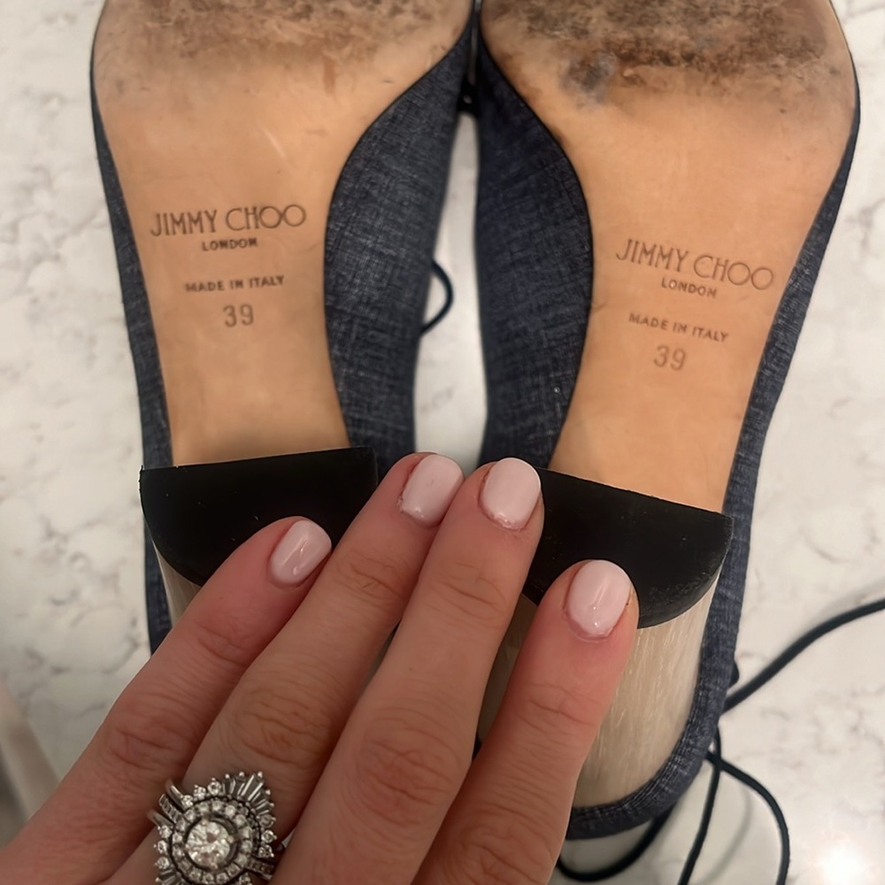 JIMMY CHOO Gorgeous Denim Blue βVernieβ Strappy Sandals with Wood Heel π π - Picture 3 of 3